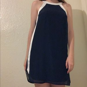 Halter Neck Navy And White Dress